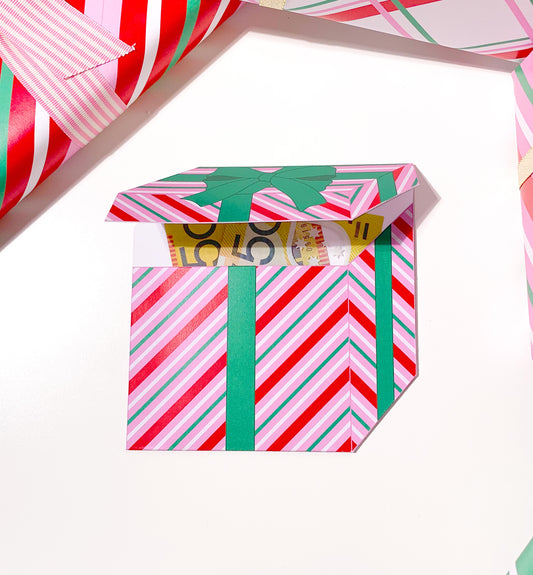 Stripe Pink Red | Printable Christmas Present Money Wallet Template