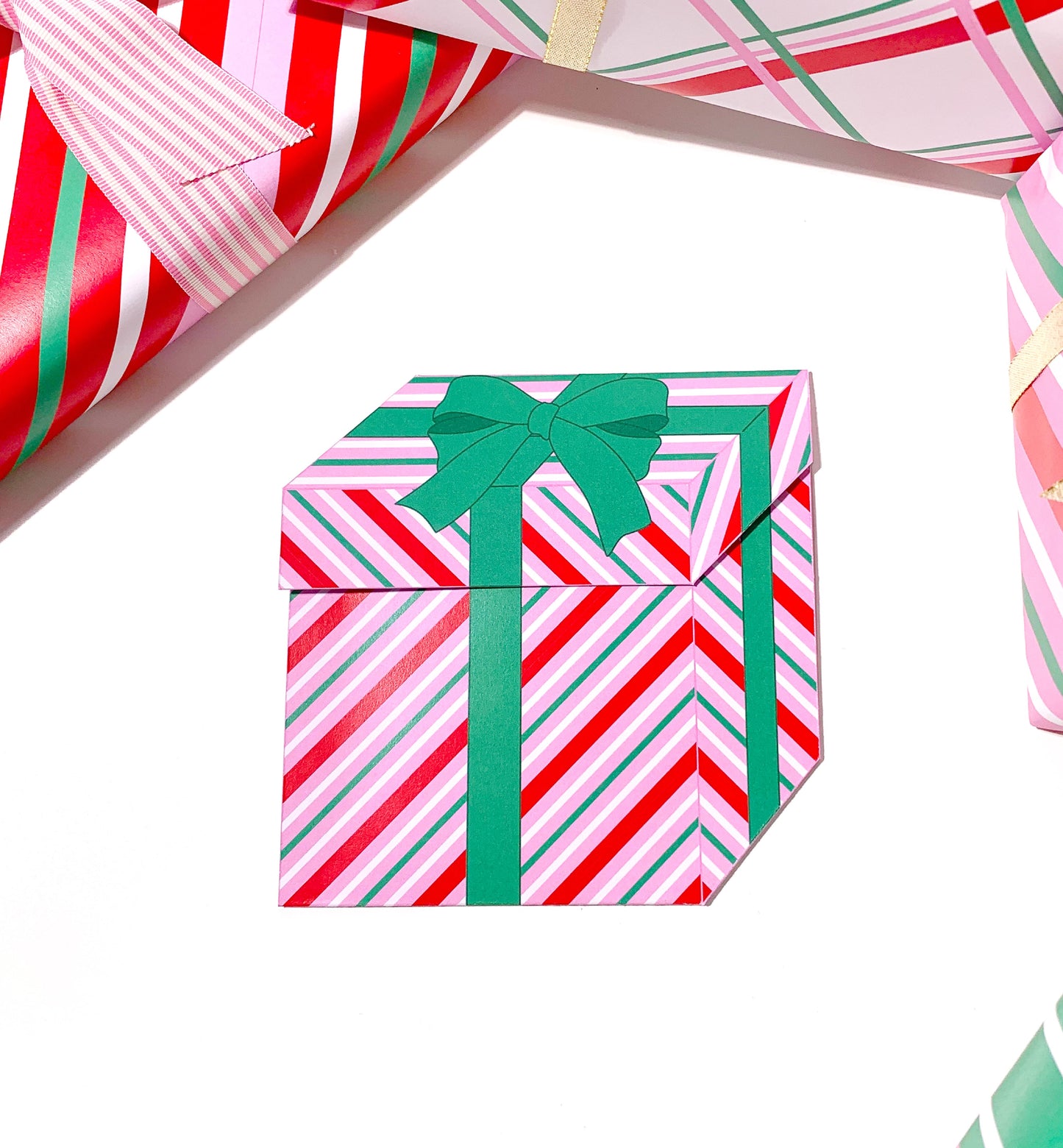 Stripe Pink Red | Printable Christmas Present Money Wallet Template