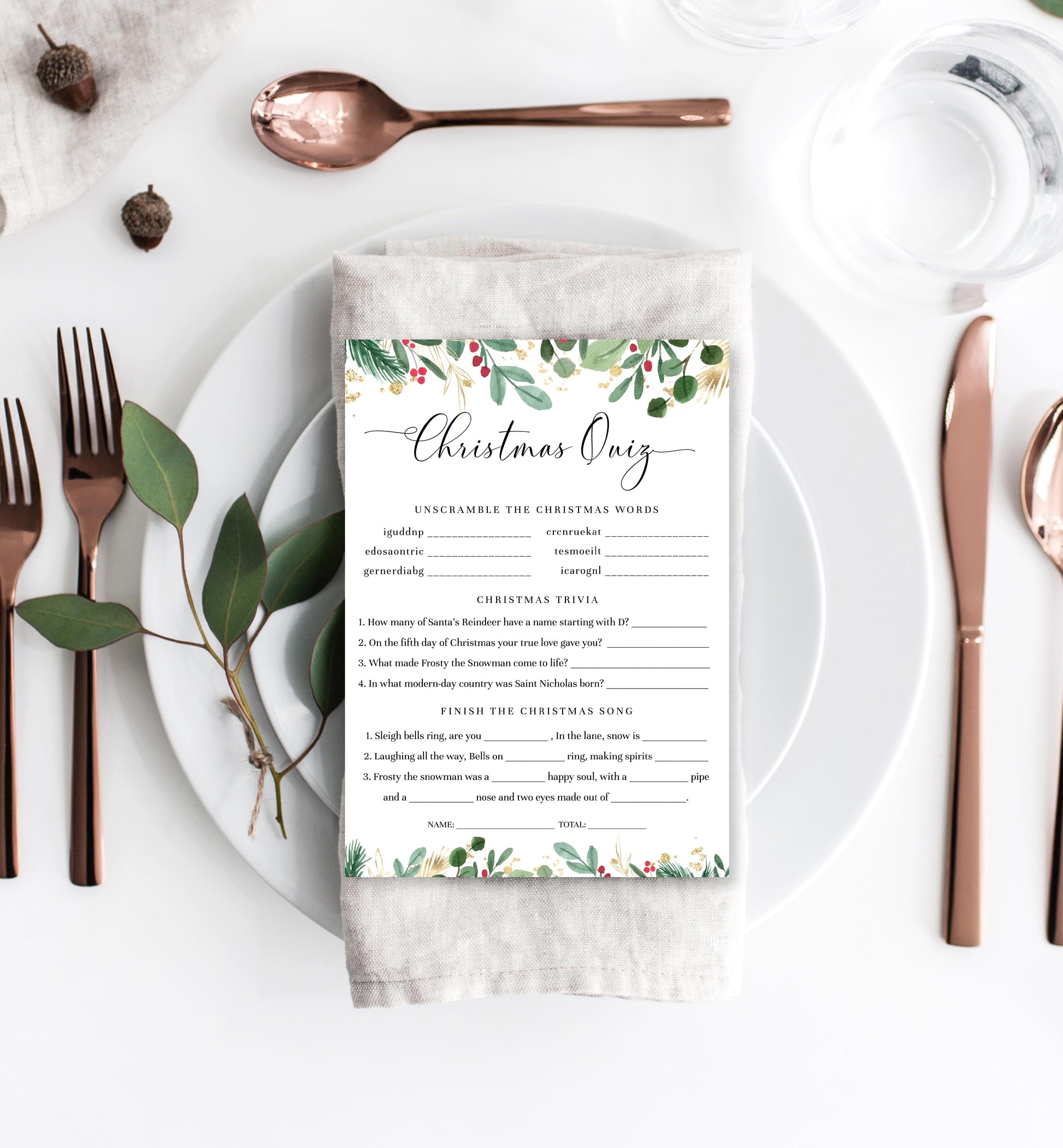 Merriment Christmas | Printable Christmas Quiz Game - Black Bow Studio
