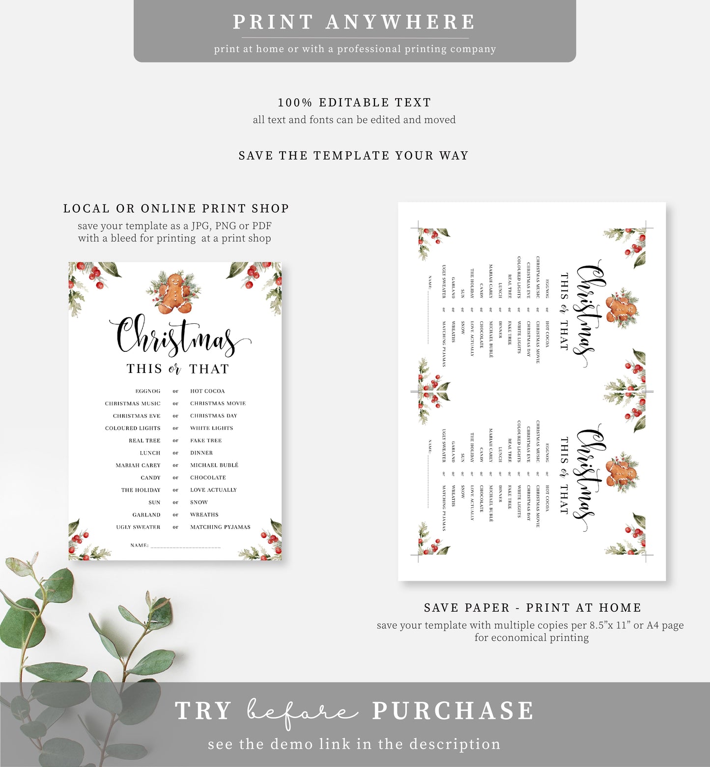 Nutmeg Noel | Printable Christmas This Or That Game Template