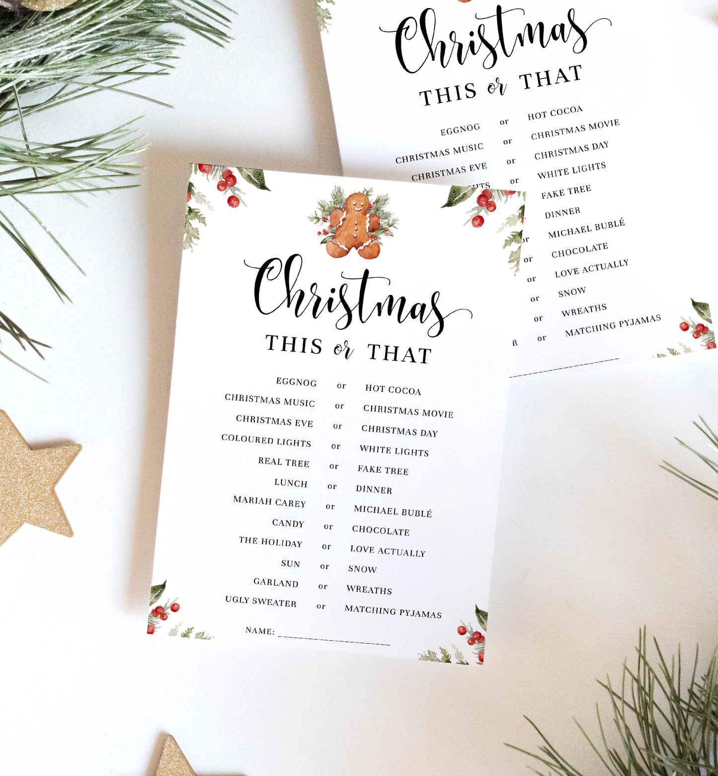 Nutmeg Noel | Printable Christmas This Or That Game Template