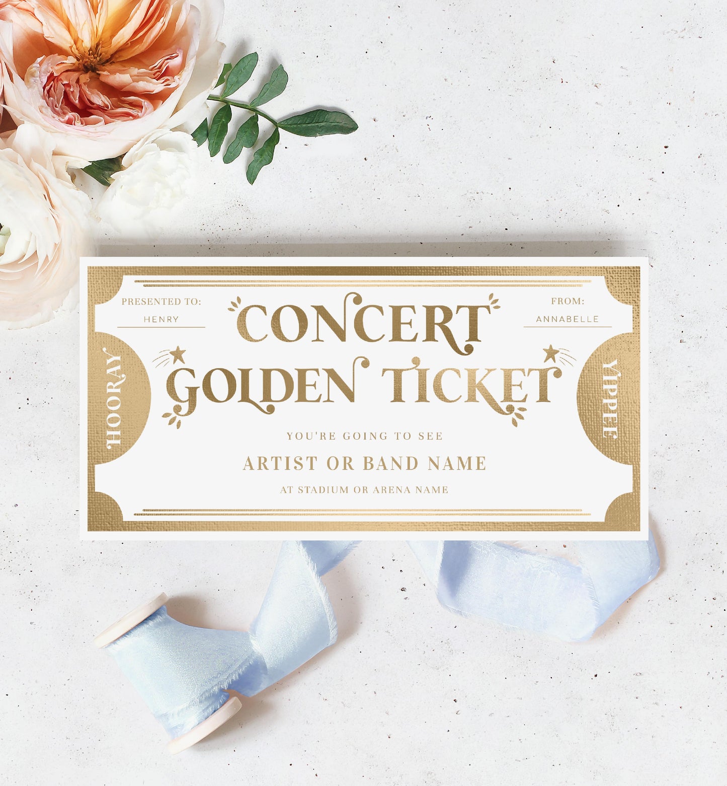Golden Ticket Gold | Printable Concert Custom Gift Voucher Template