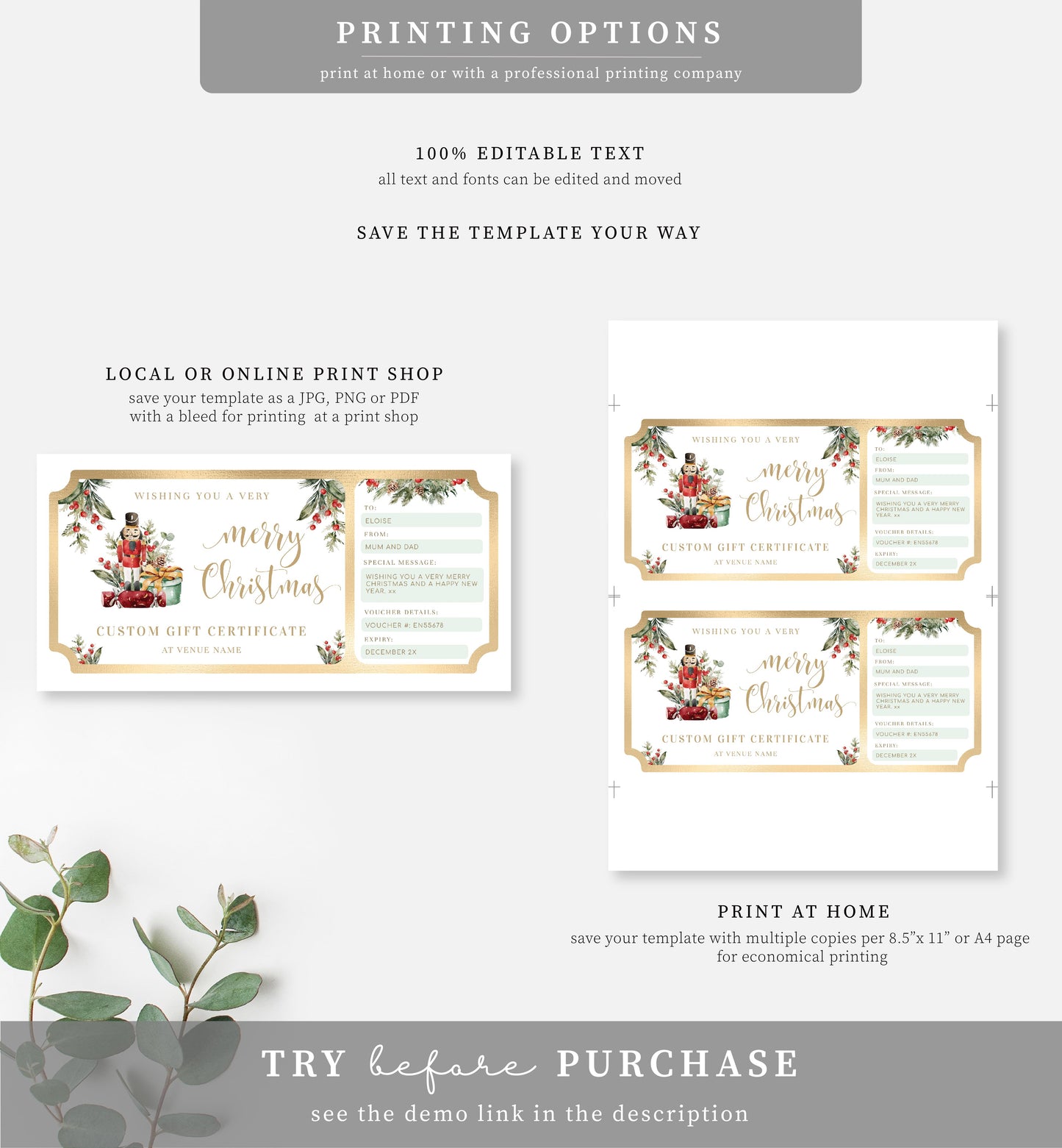 Nutmeg Noel | Printable Christmas Custom Gift Voucher