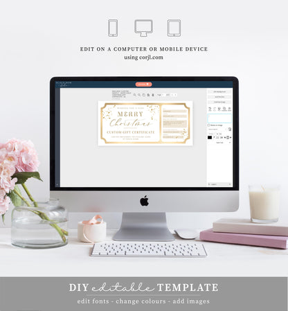 Paintly White Gold | Printable Custom Christmas Gift Voucher Template
