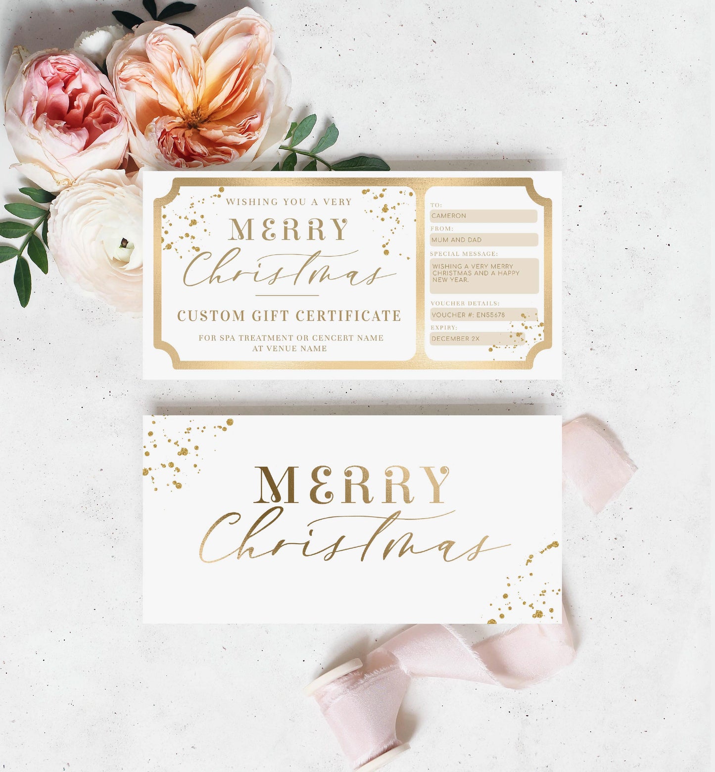 Paintly White Gold | Printable Custom Christmas Gift Voucher Template