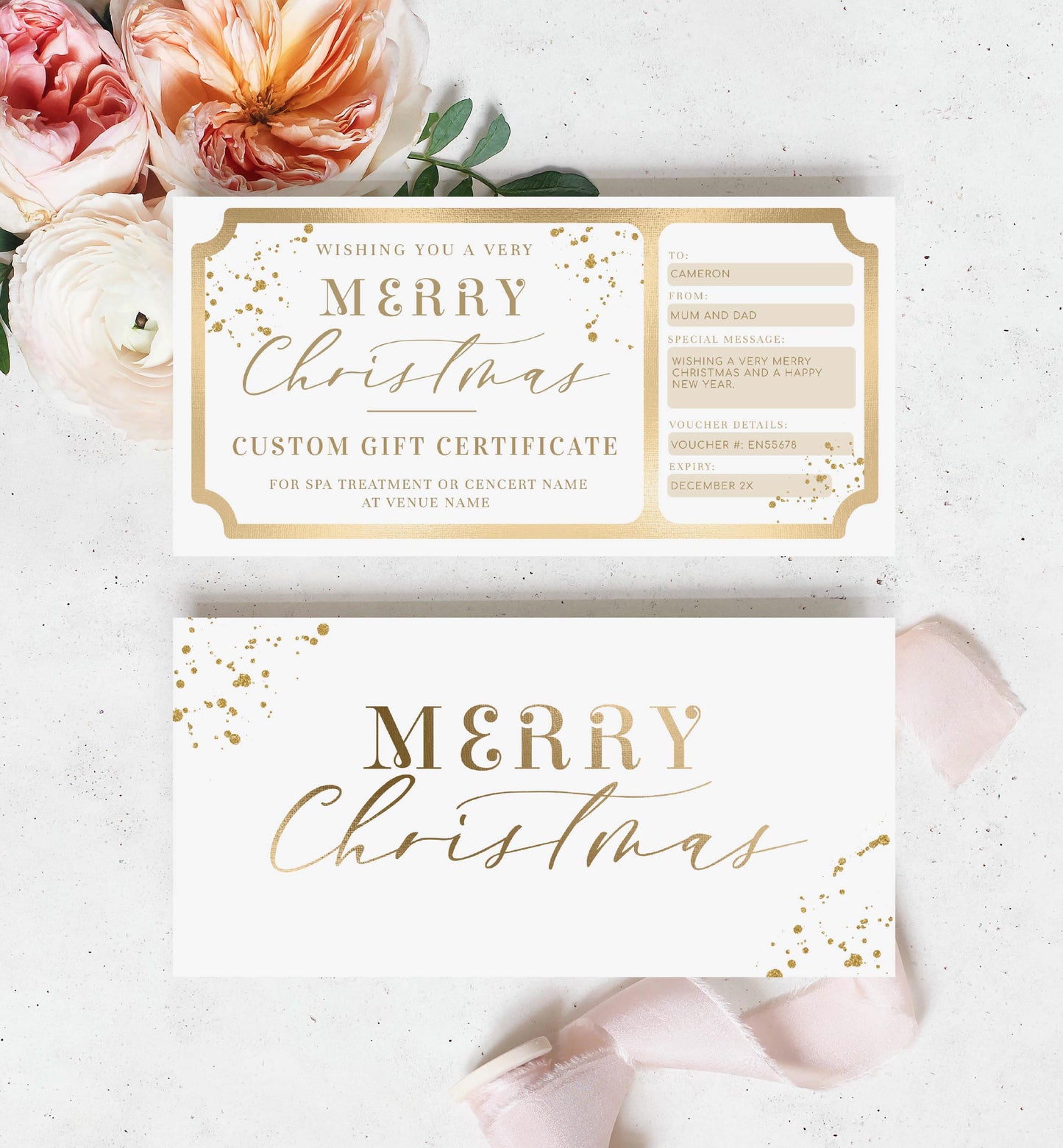 Paintly White Gold | Printable Custom Christmas Gift Voucher Template