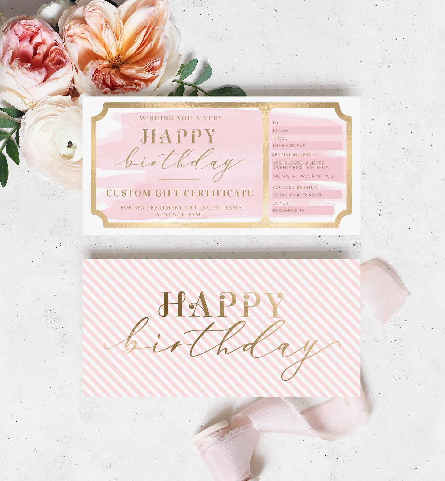 Watercolour Pink | Printable Custom Gift Voucher Template