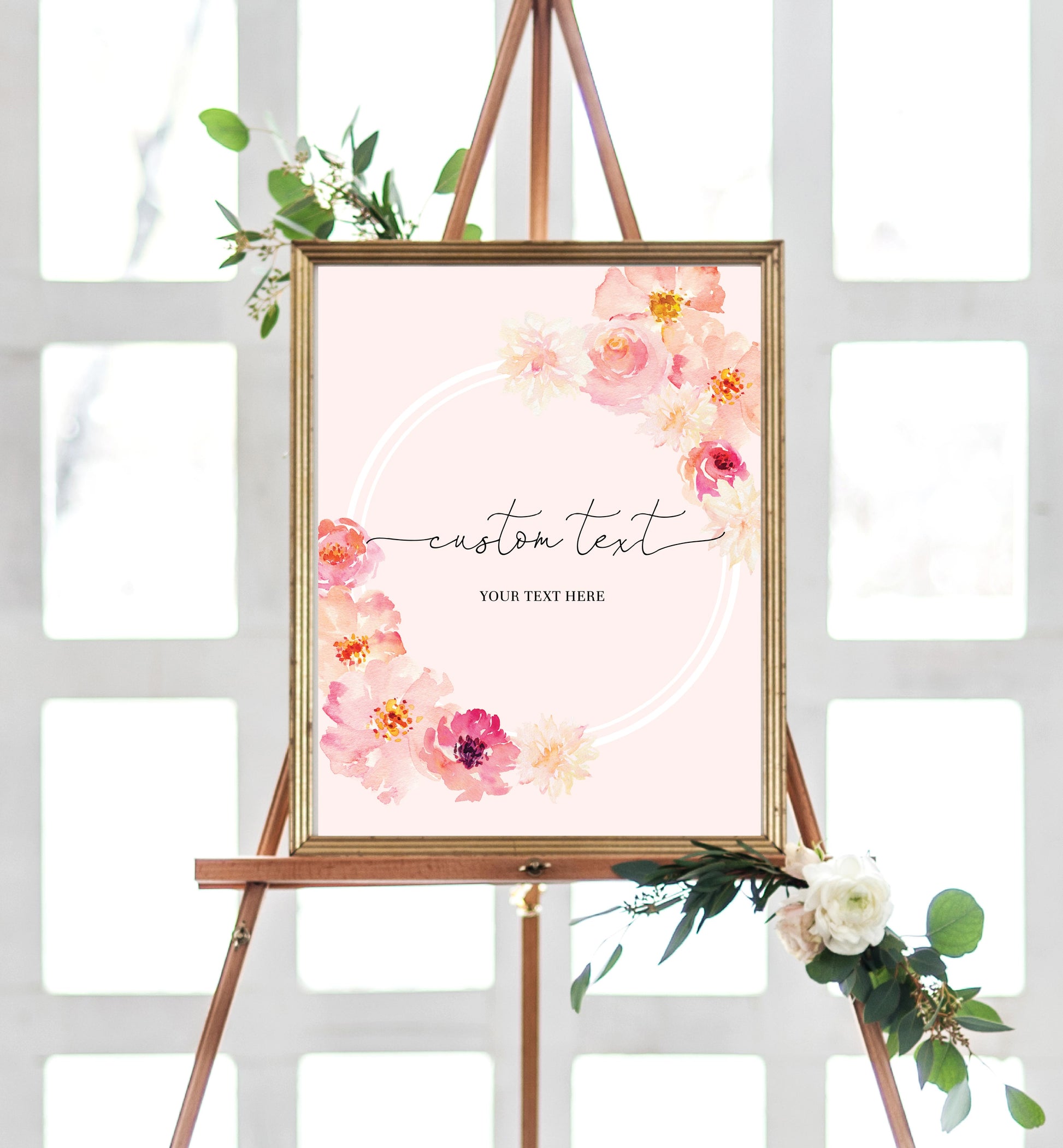 Abbieville Floral Pink | Printable Custom Text Sign Template - Black Bow Studio