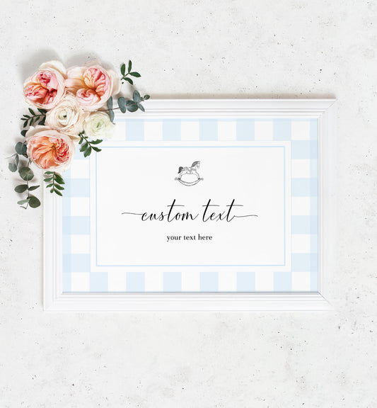 Gingham Blue Rocking Horse | Printable Custom Text Sign