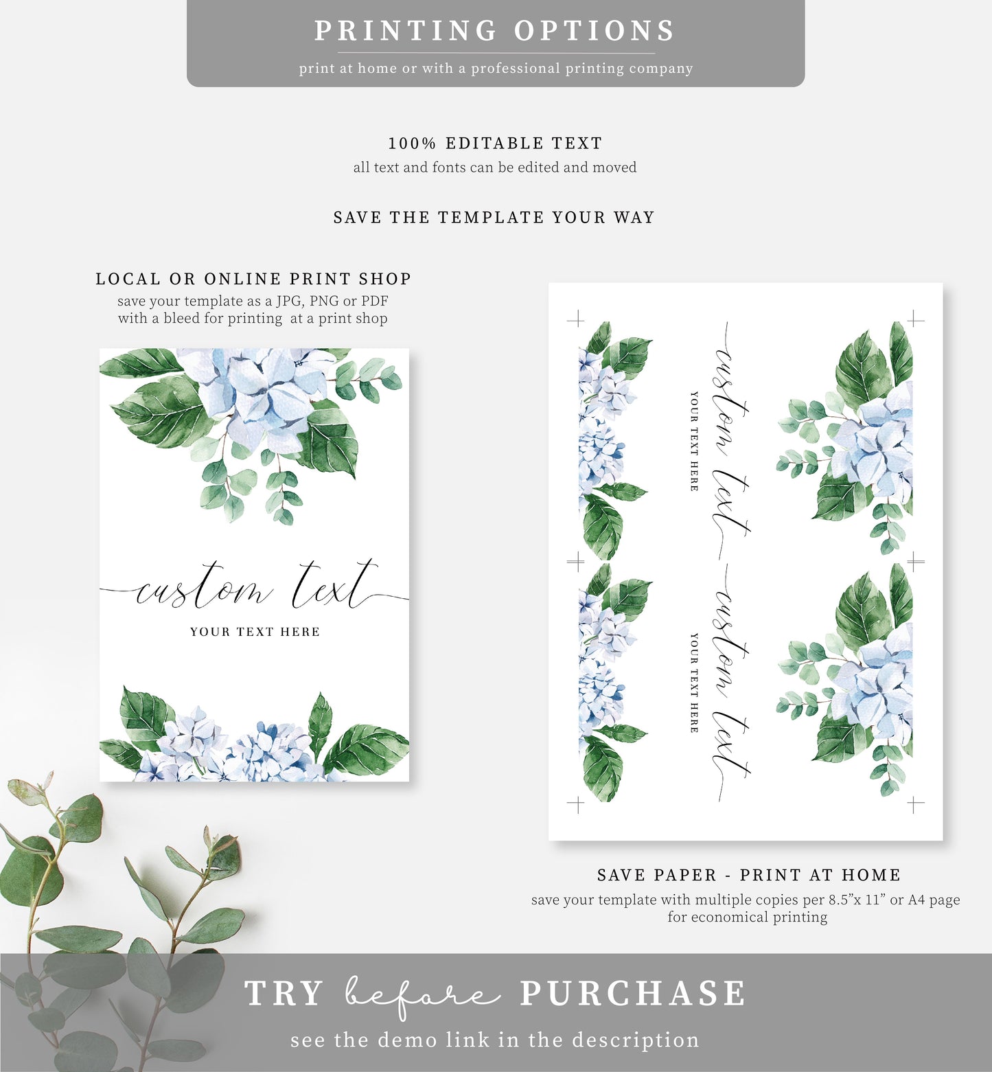 Ferras Blossom Blue | Printable Custom Text Sign