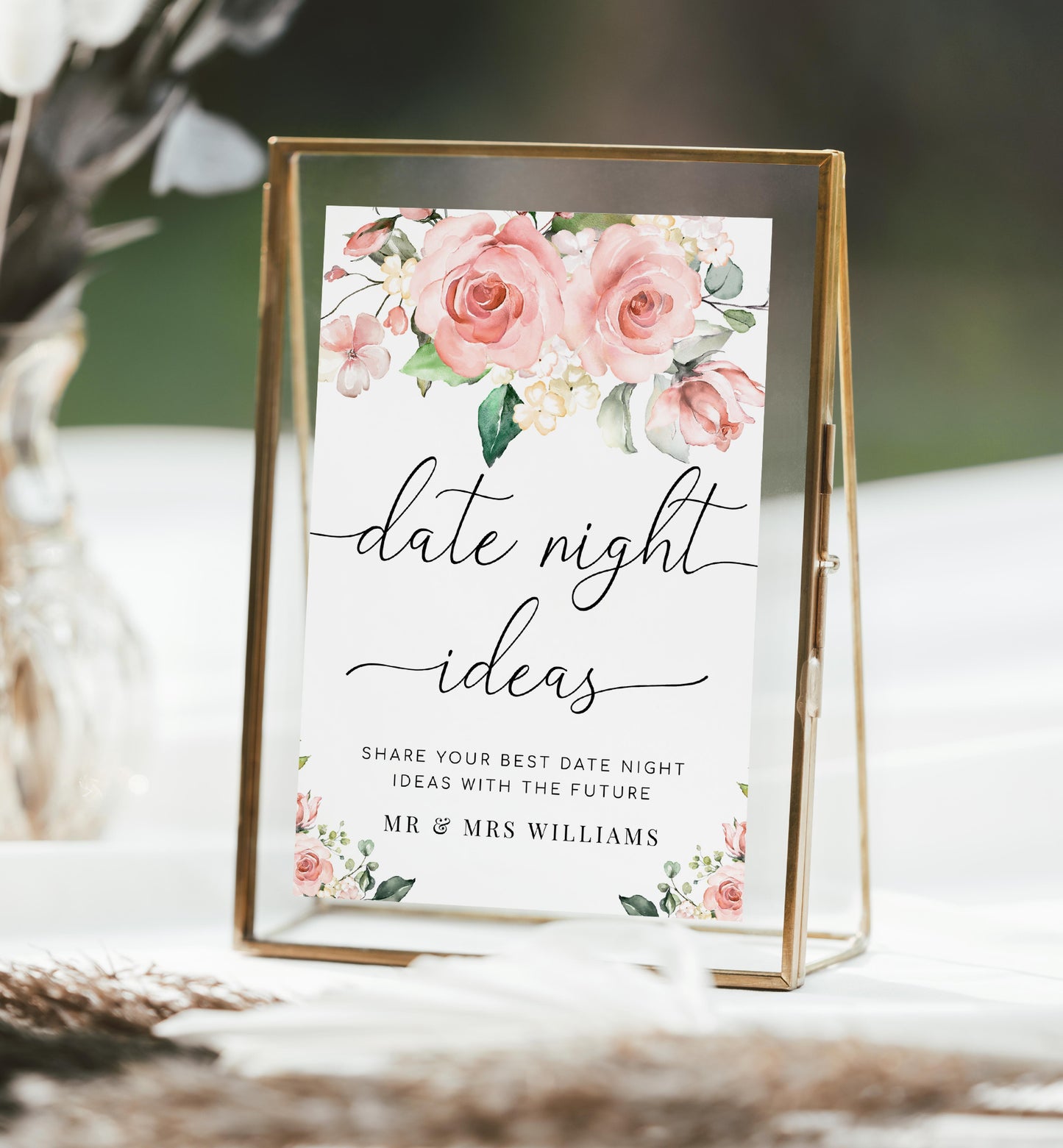 Darcy Floral Pink | Printable Date Night Ideas Sign and Card Template
