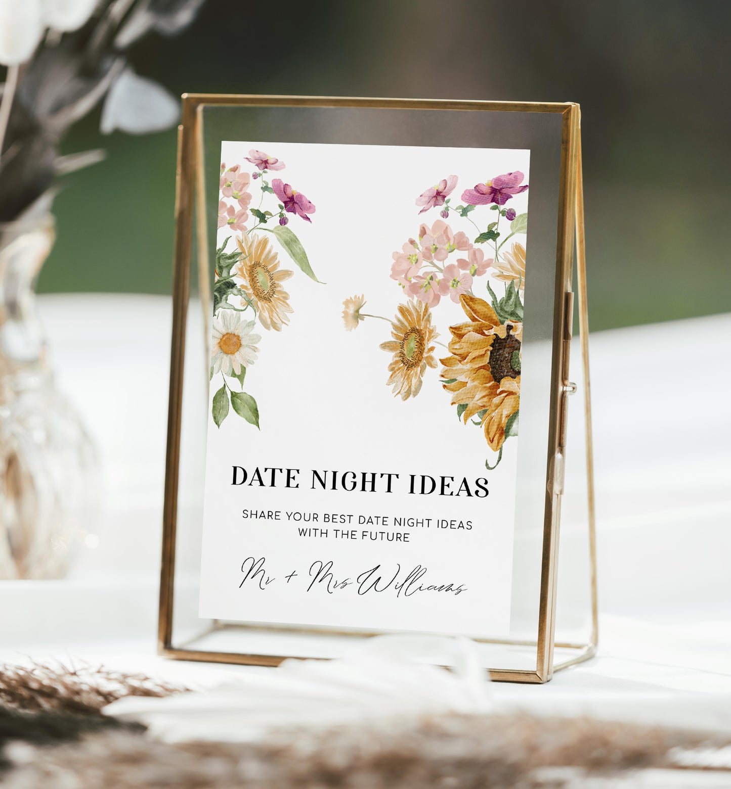 Mews Floral White | Printable Date Night Ideas Sign and Card Template
