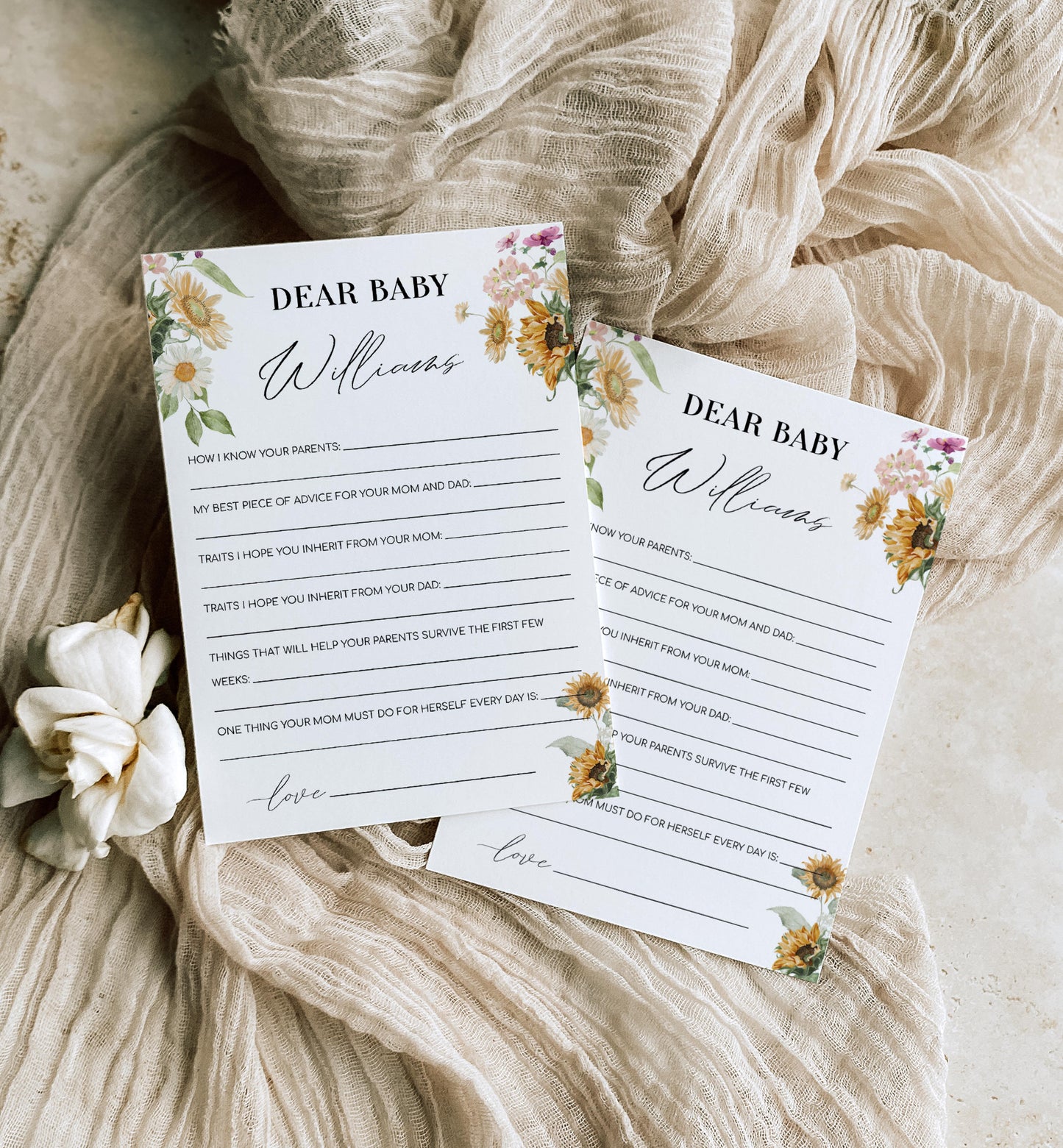 Mews Floral White | Printable Dear Baby Shower Game Template