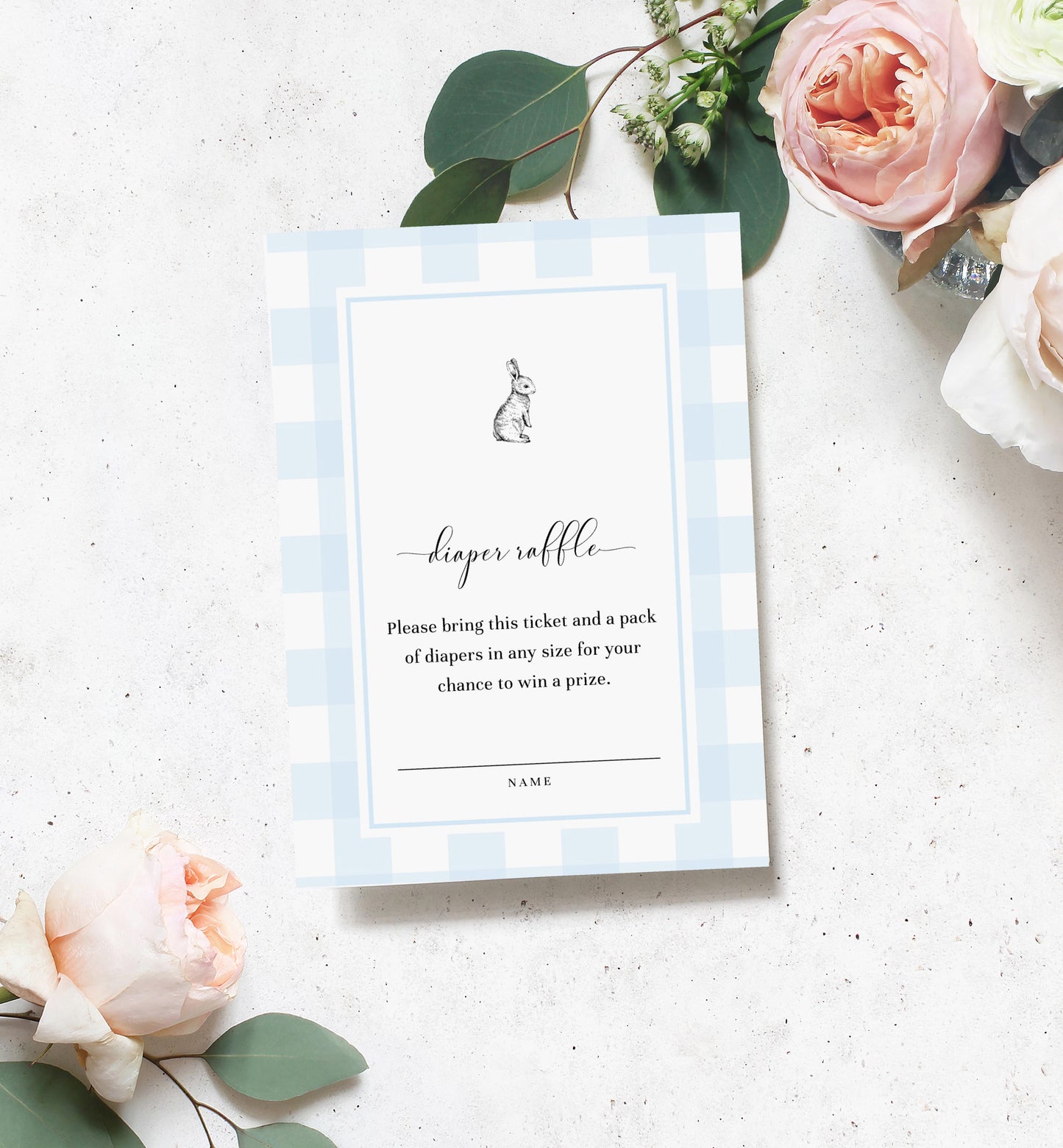 Gingham Blue Bunny | Printable Diaper Raffle Sign & Ticket Template