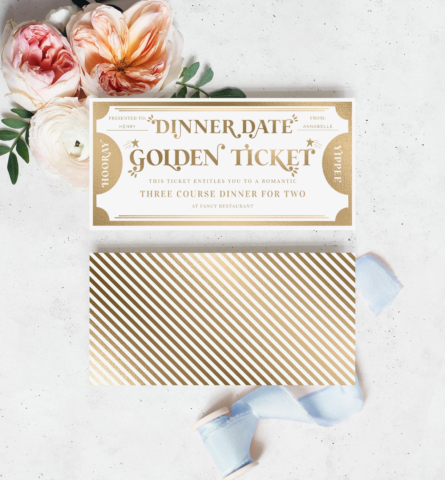 Golden Ticket Gold | Printable Dinner Date Custom Gift Voucher Template
