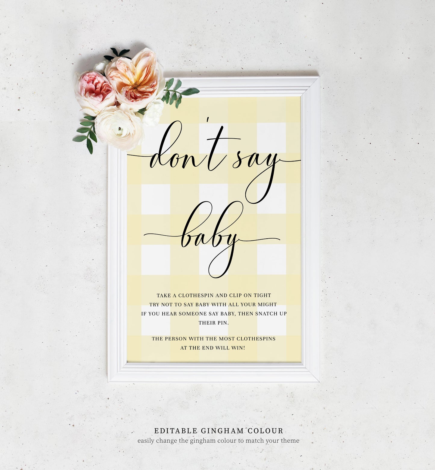Gingham Blue | Printable Don't Say Baby Game Sign Template