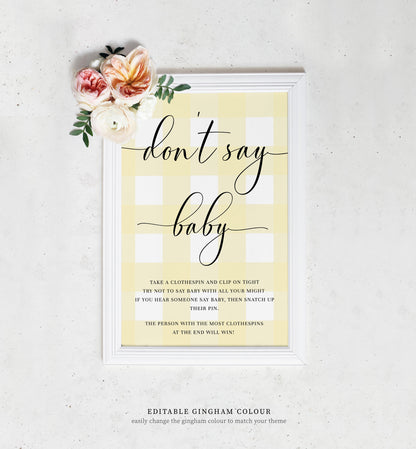 Gingham Blue | Printable Don't Say Baby Game Sign Template