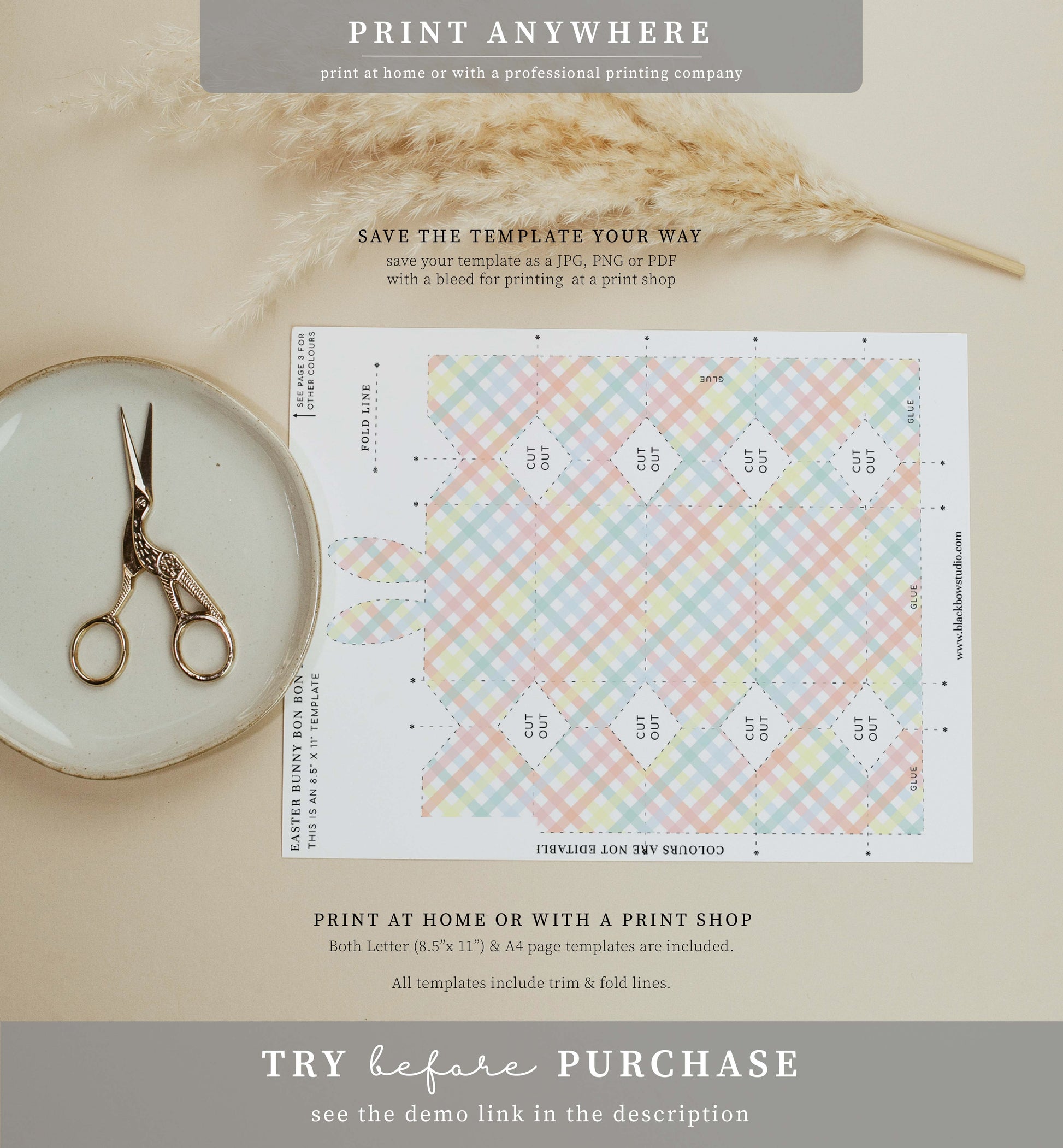Printable Easter Bunny Cracker Box Template, Editable Easter Egg Gift Box, Easter Candy Box, Easter Egg Bonbon, Multi Coloured Gingham