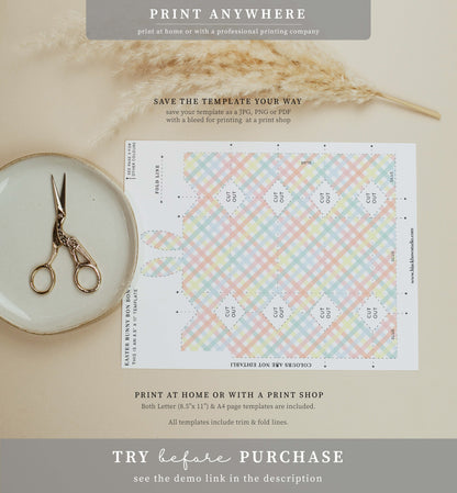 Printable Easter Bunny Cracker Box Template, Editable Easter Egg Gift Box, Easter Candy Box, Easter Egg Bonbon, Multi Coloured Gingham