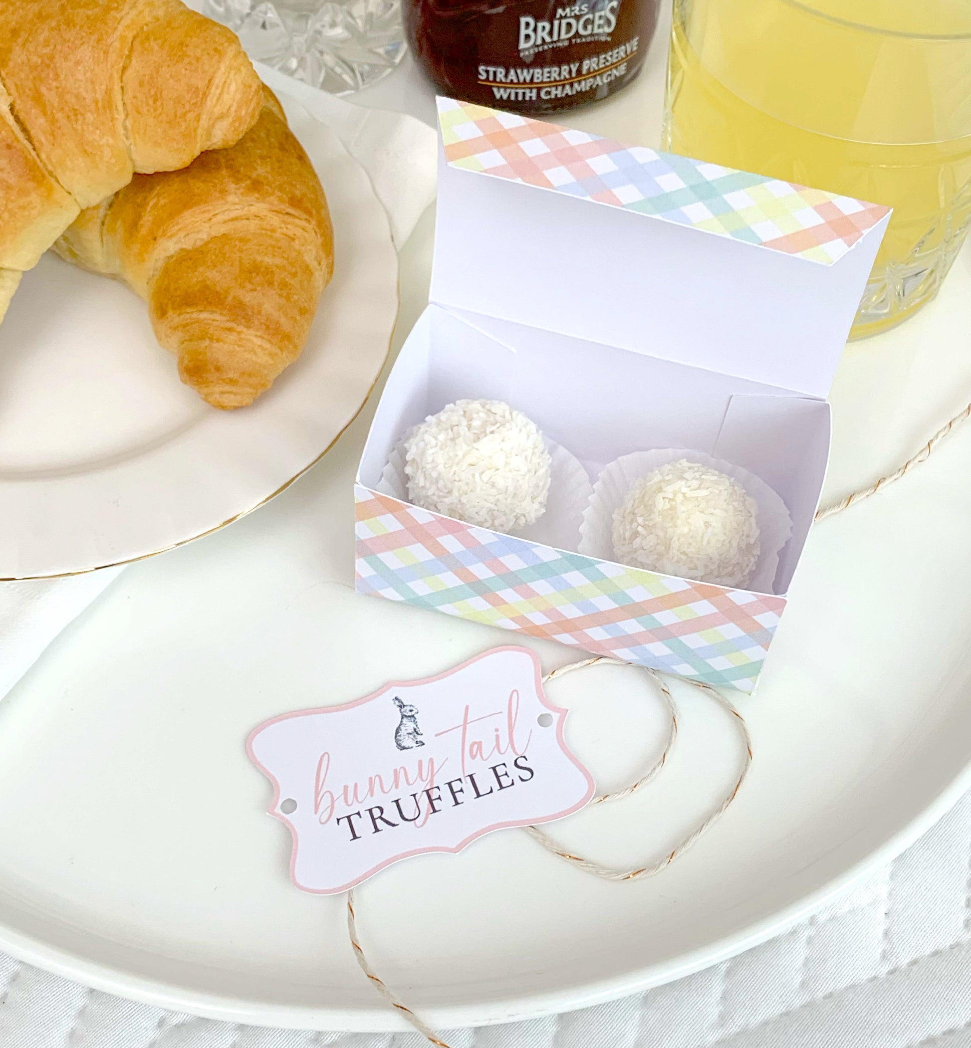 Printable Easter Bunny Tail Truffle Treat Box Template, Editable Easter Egg Gift Box, Easter Candy Box Multi Coloured Gingham