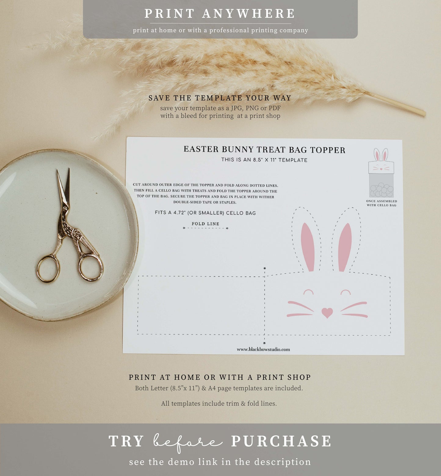 Easter | Printable Easter Bunny Treat Bag Topper Template