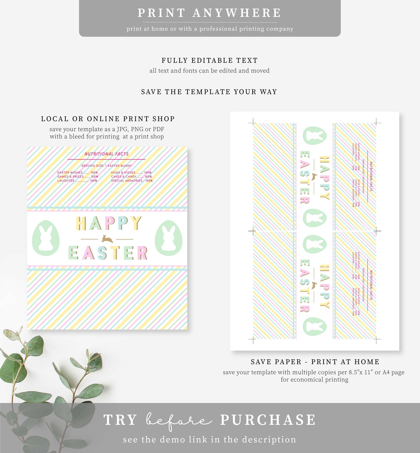 Stripe Pastel Multi | Printable Easter Chocolate Wrapper Template