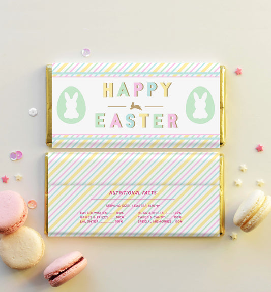 Printable Easter Chocolate Wrapper Template, Editable Easter Egg Hunt Chocolate Wrapper, Multi Coloured Pastel Stripe