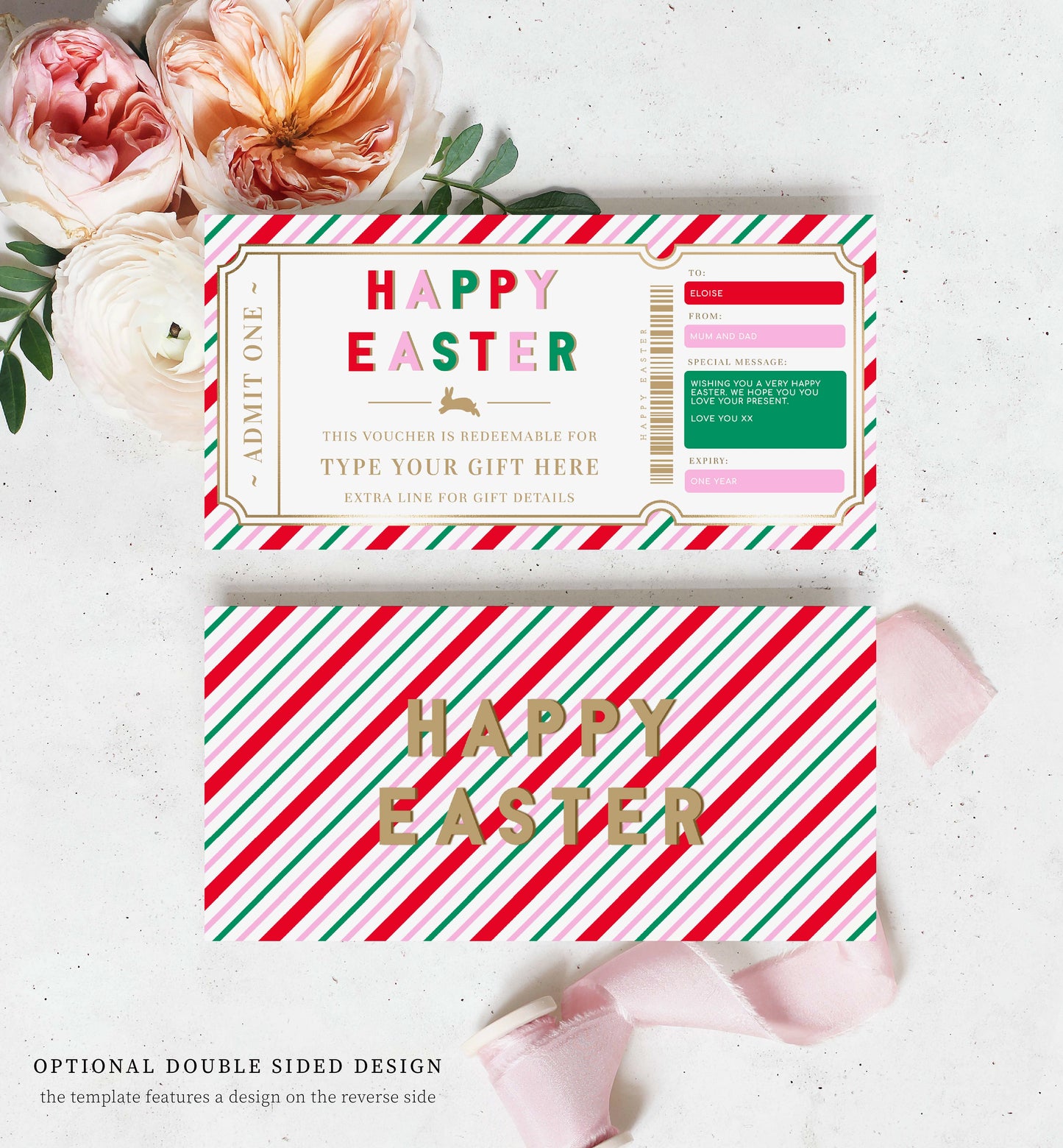 Easter Gift Voucher Template, Fully Custom Printable Gift Certificate Easter Present, Easter Gift Coupon, Alternative Easter Gift, Stripe