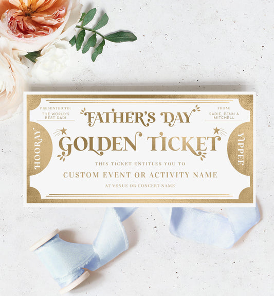 Golden Ticket Gold | Printable Father's Day Custom Gift Voucher Template