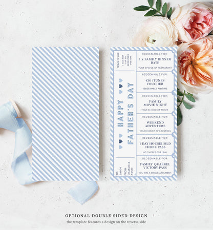 Stripe Blue White | Printable Father's Day Custom Love Coupons