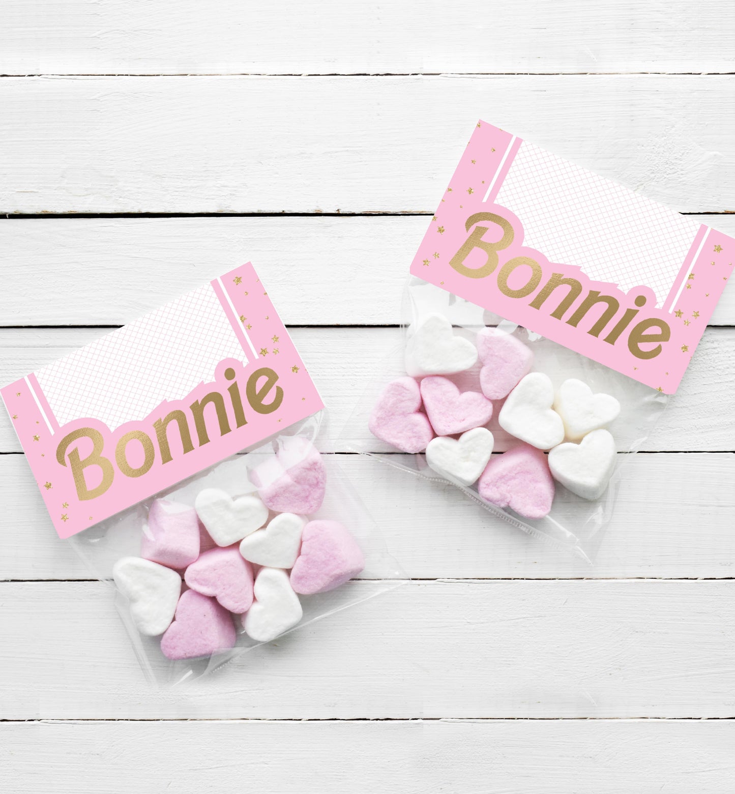 Barbie Party Pink Gold | Printable Favour Treat Bag Topper Template - Black Bow Studio