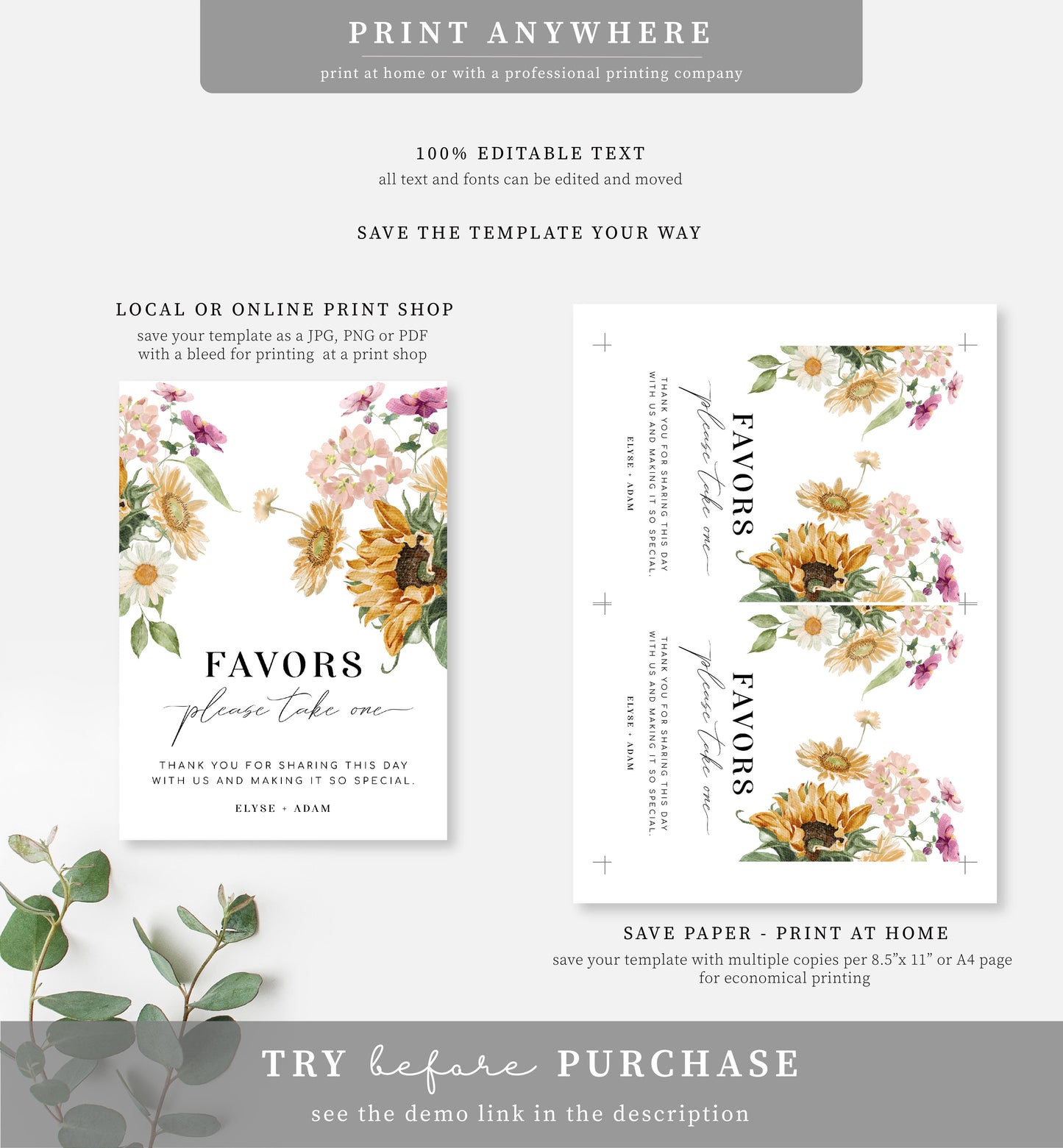 Mews Floral White | Printable Favours Sign Template