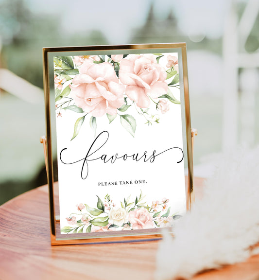 Pemberley Floral Pink | Printable Favours Sign Template