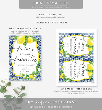 Positano Lemons | Printable Favours Sign Template
