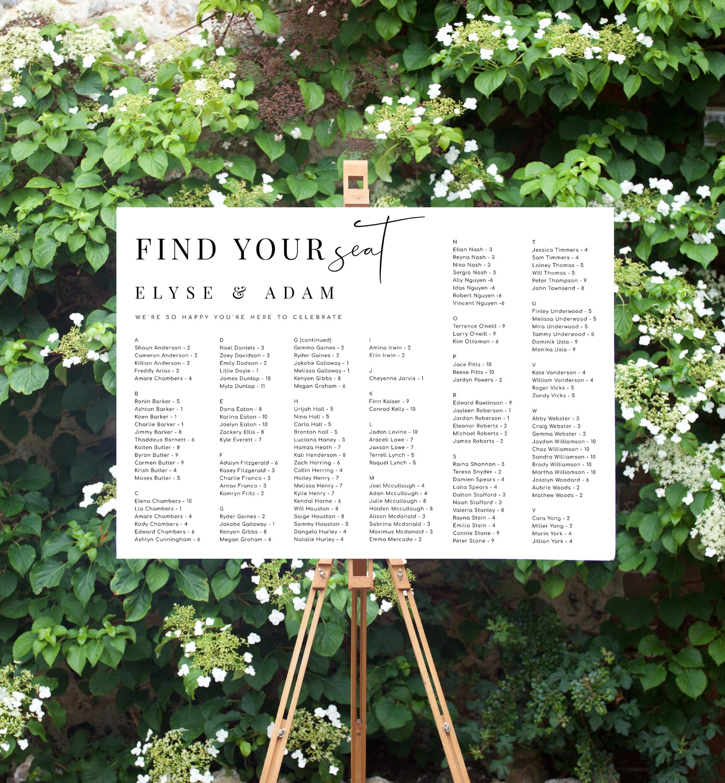 Estelle White | Printable Find Your Seat Alphabetical Seating Chart