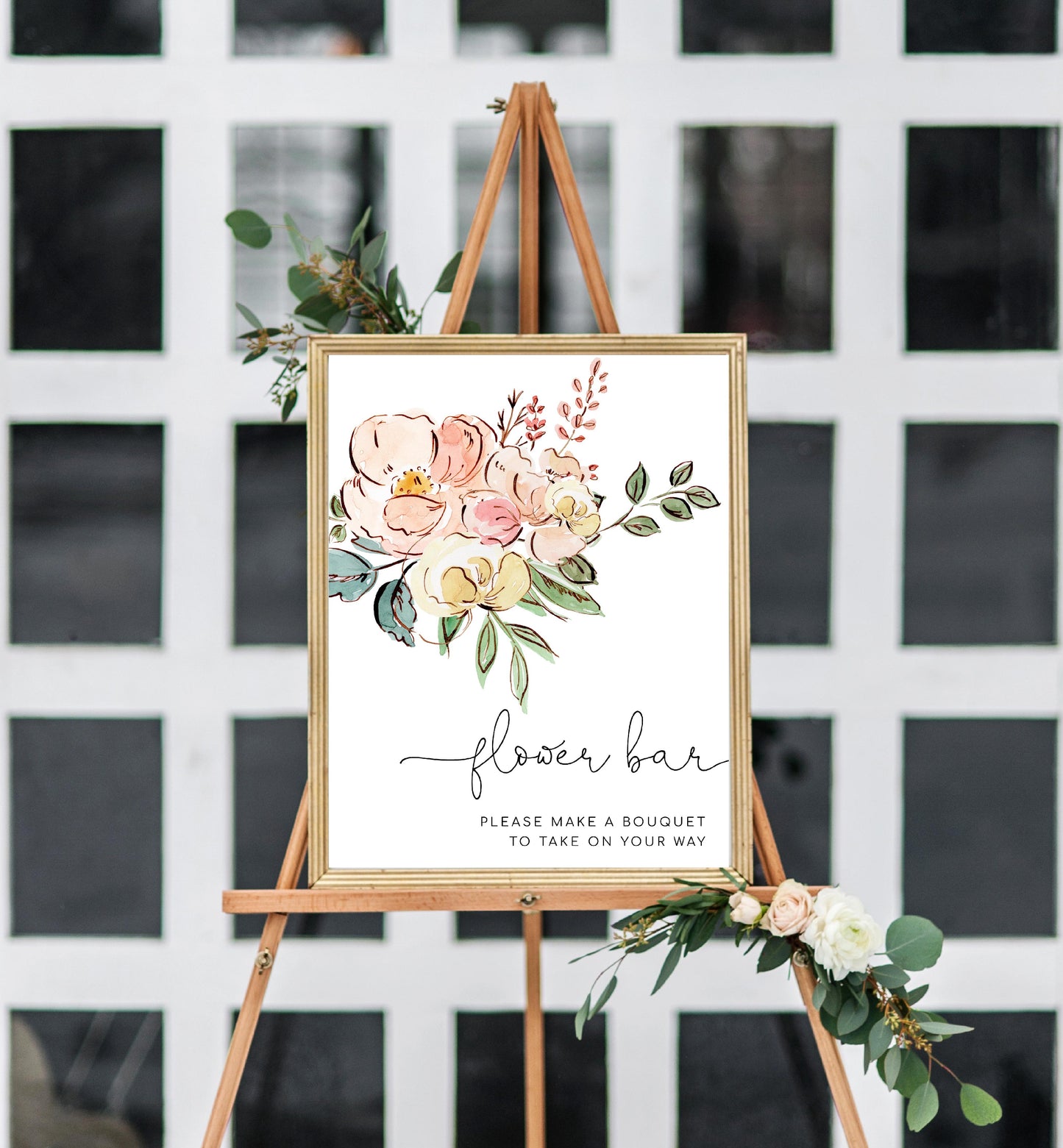 Cambridge Floral Multi | Printable Flower Bar Sign Template - Black Bow Studio