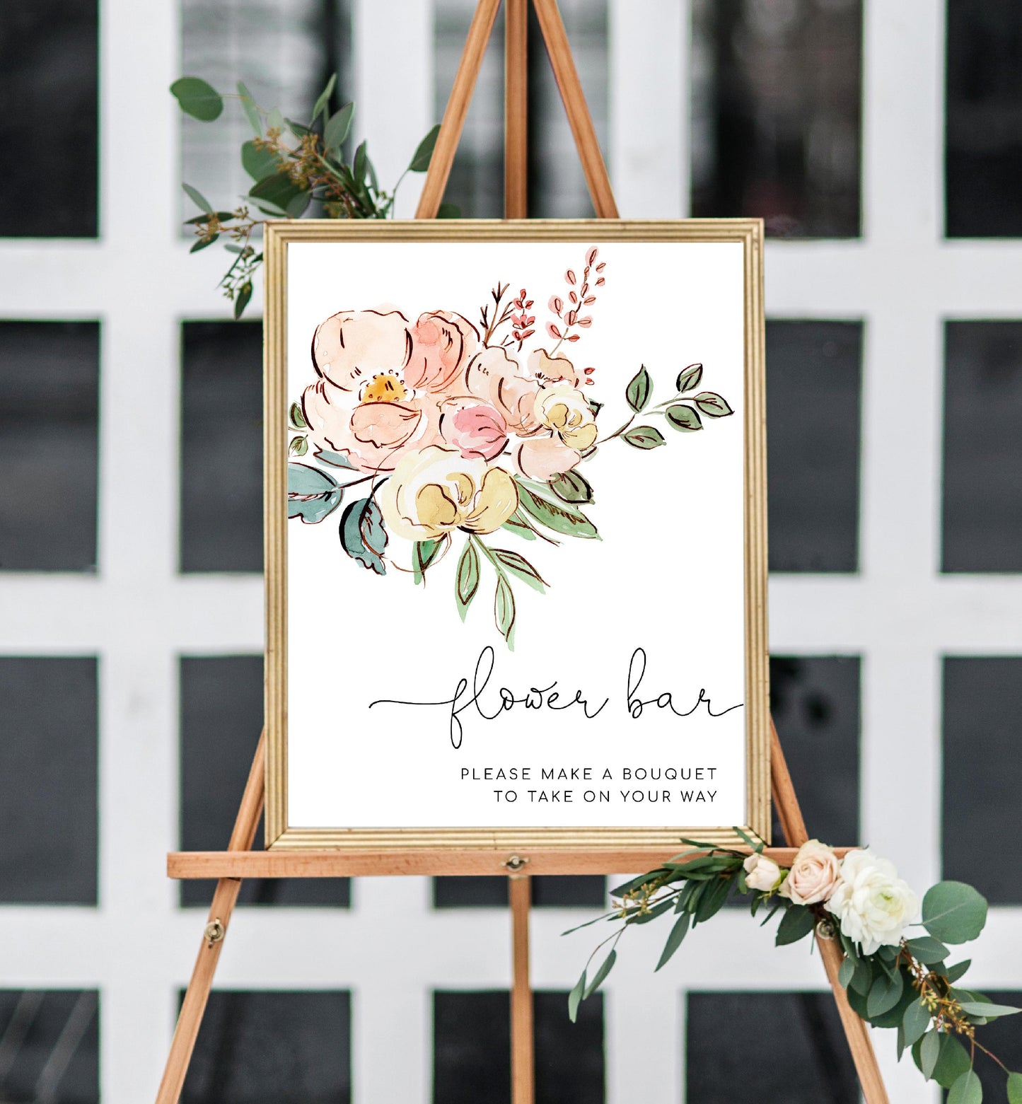 Cambridge Floral Multi | Printable Flower Bar Sign Template - Black Bow Studio