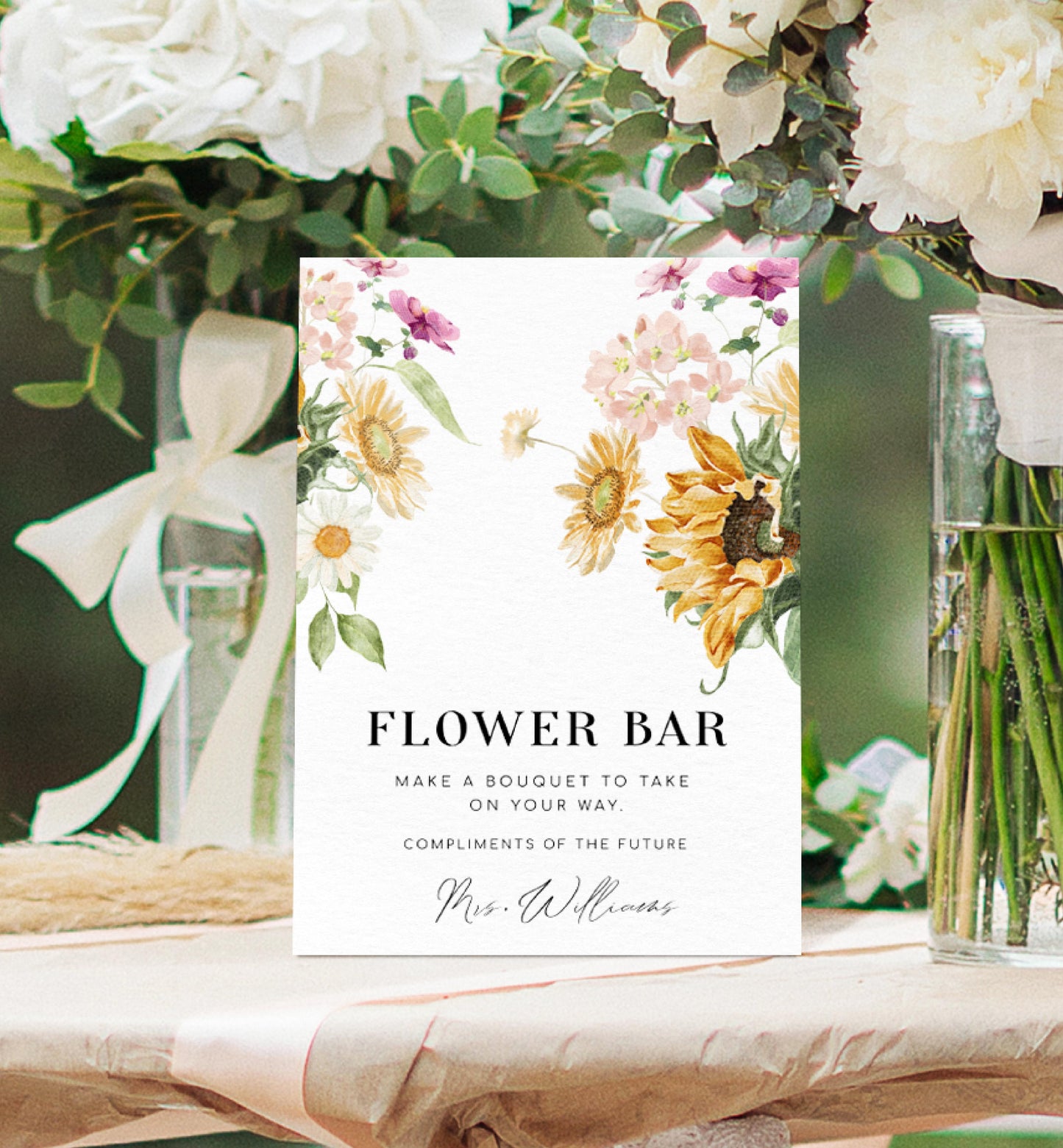 Mews Floral White | Printable Flower Bar Sign