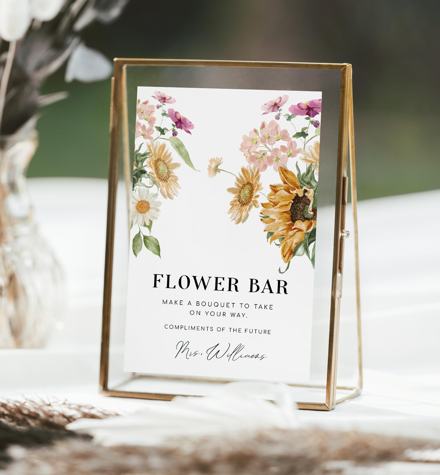 Mews Floral White | Printable Flower Bar Sign