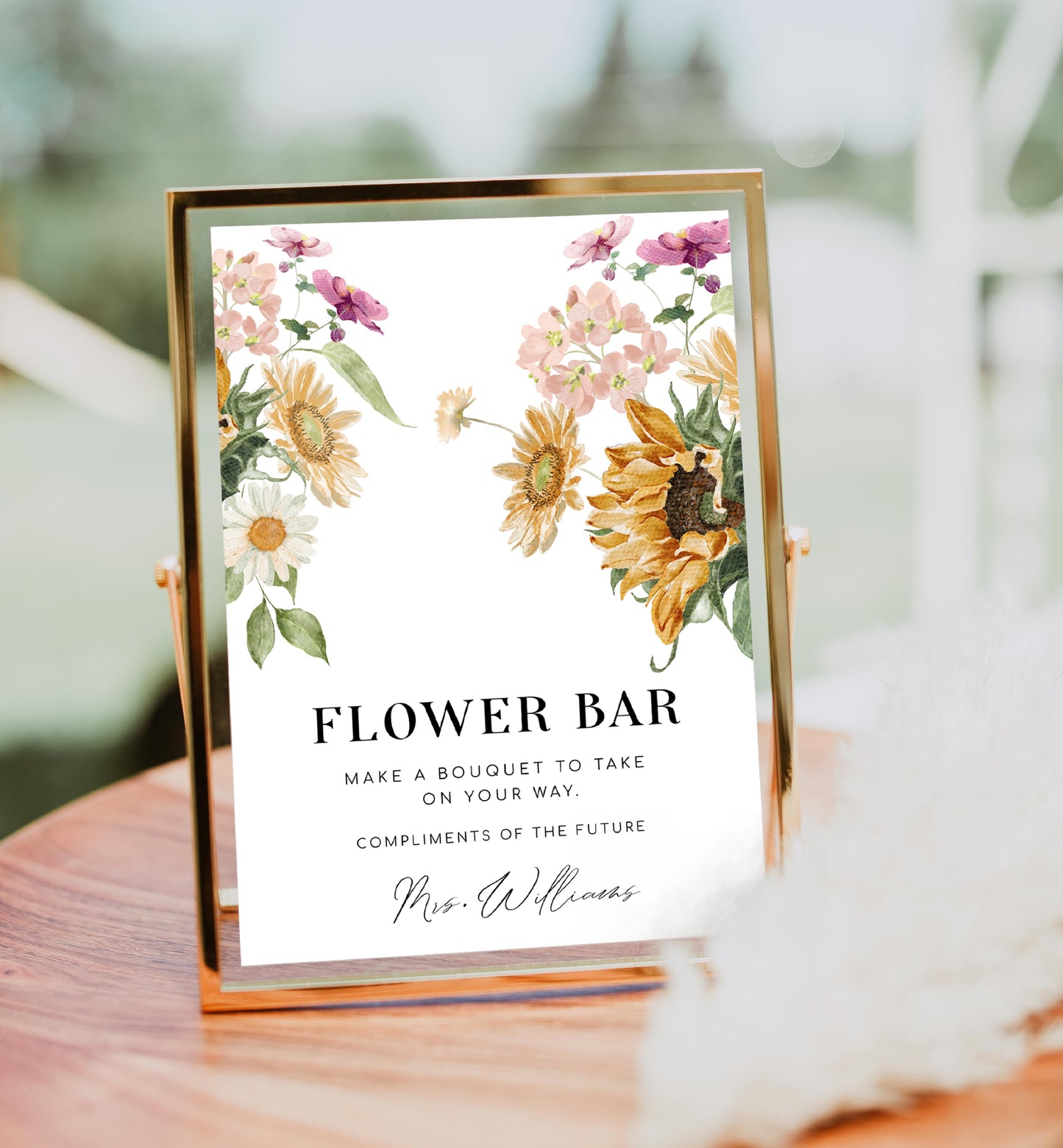 Mews Floral White | Printable Flower Bar Sign