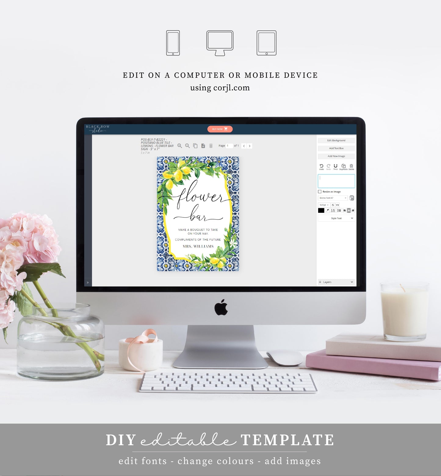 Positano Lemons | Printable Flower Bar Sign Template