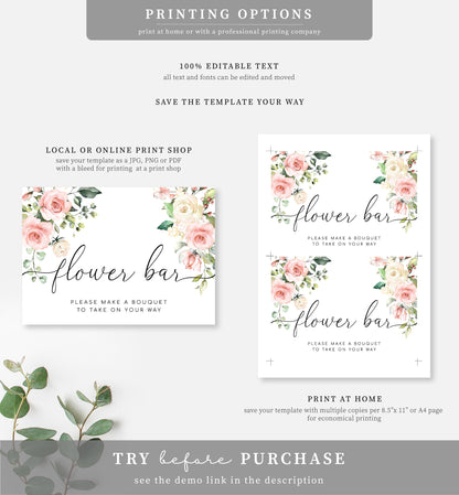 Darcy Floral Pink | Printable Flower Bar Sign Template
