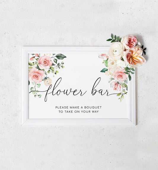Darcy Floral Pink | Printable Flower Bar Sign Template