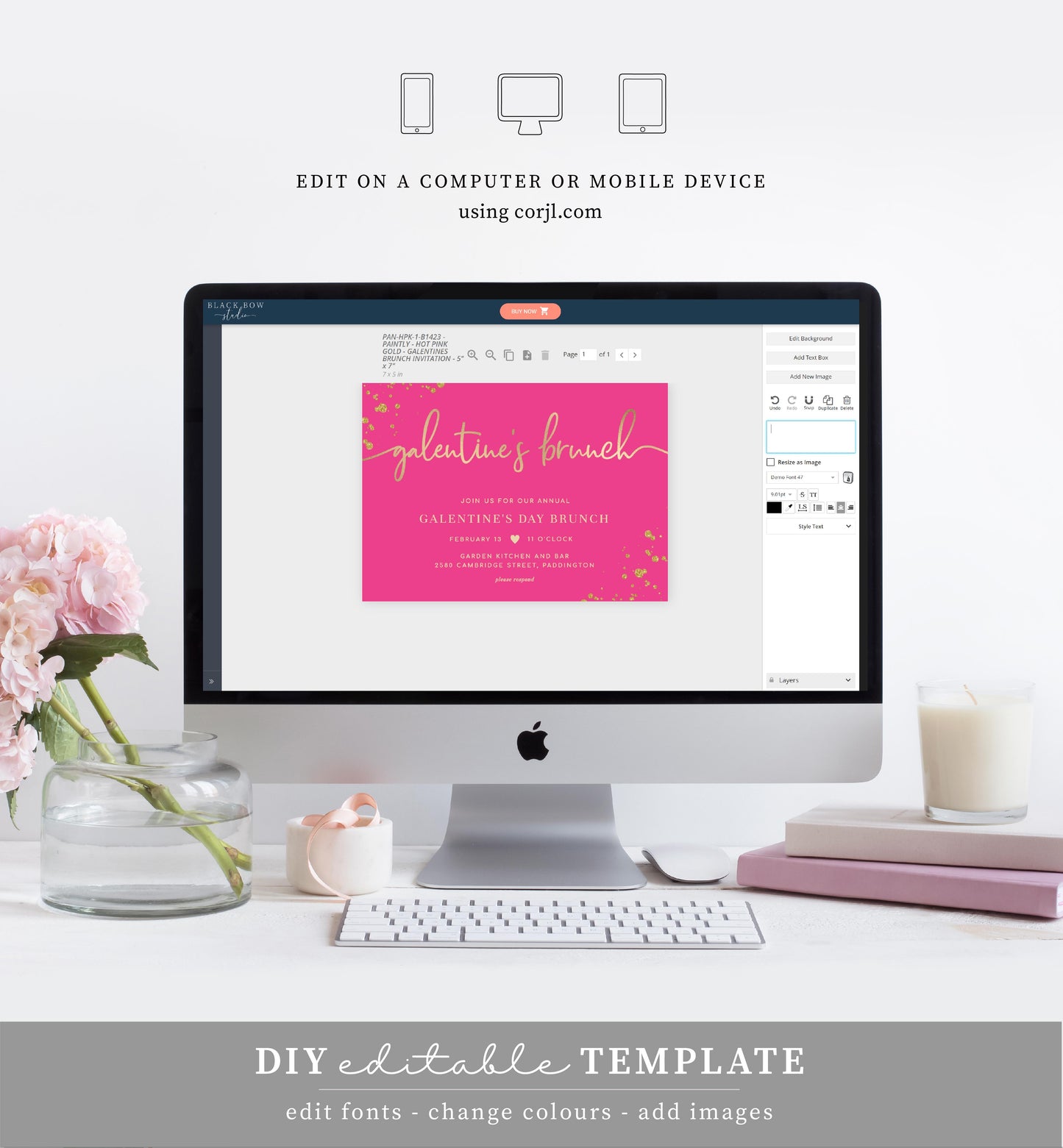 Paintly Hot Pink | Printable Galentine's Brunch Invitation