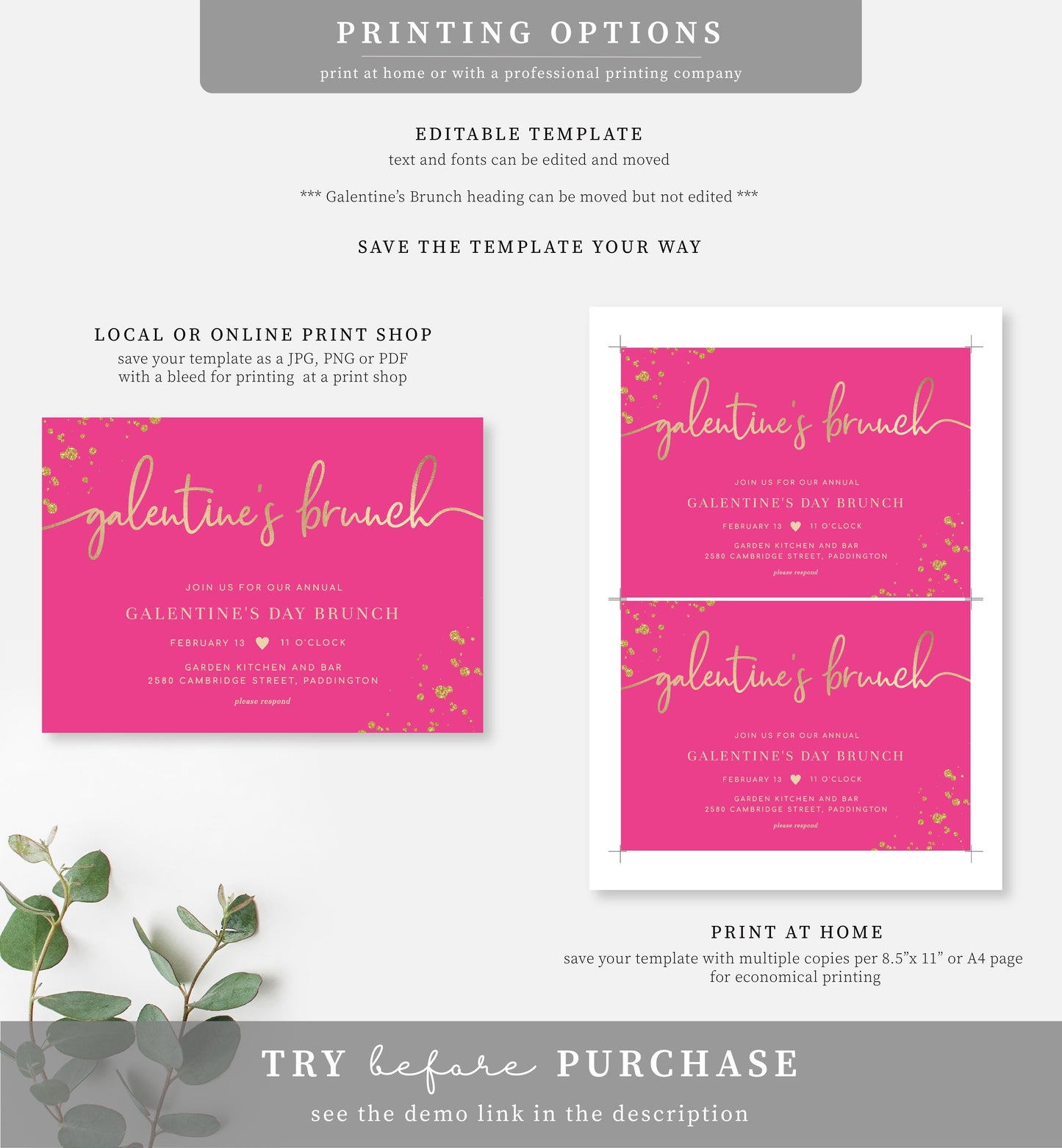 Paintly Hot Pink | Printable Galentine's Brunch Invitation