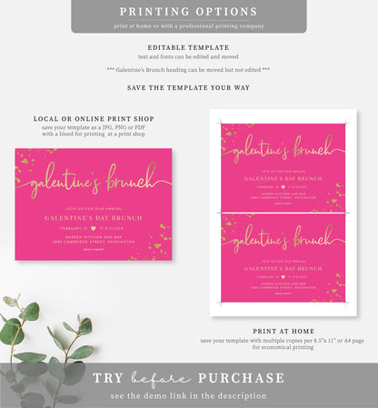 Paintly Hot Pink | Printable Galentine's Brunch Invitation