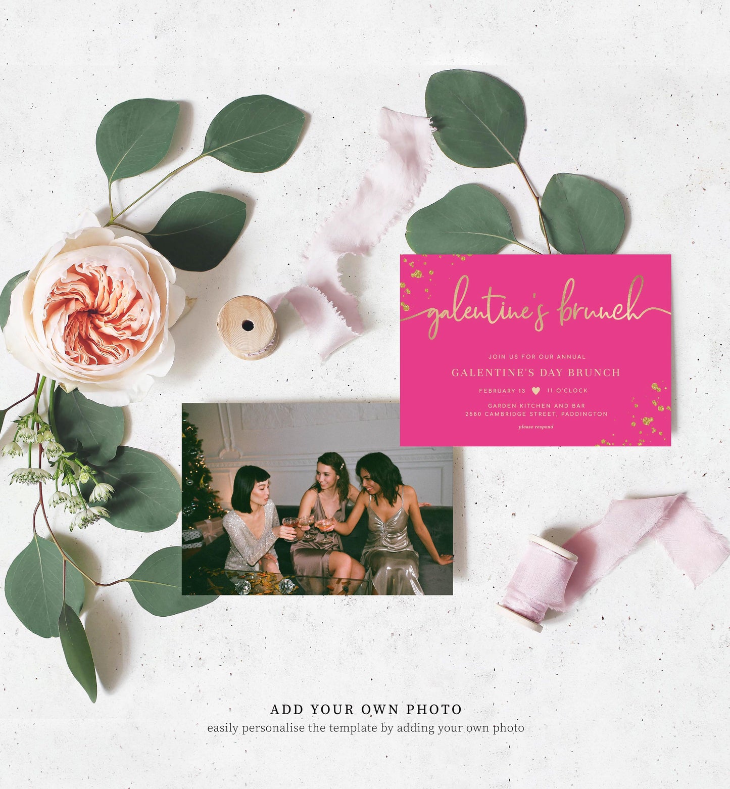 Paintly Hot Pink | Printable Galentine's Brunch Invitation