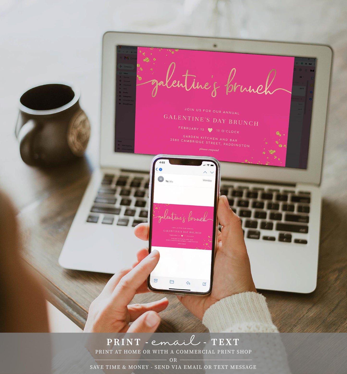 Paintly Hot Pink | Printable Galentine's Brunch Invitation