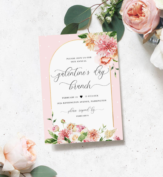 Quinn Floral Pink | Printable Galentine's Brunch Invitation
