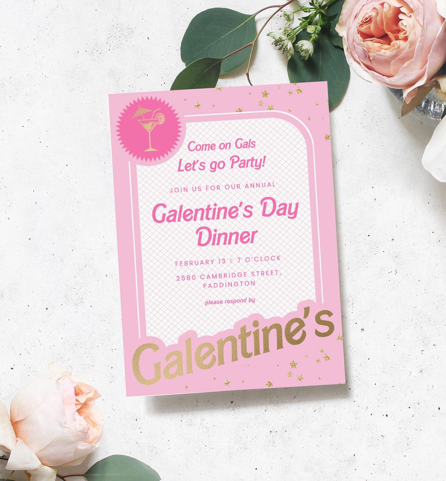 Barbie Party Pink Gold | Printable Galentine's Day Invitation Template